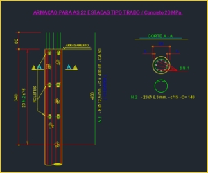 Detalhe da armação das estacas de fundação do galpão industrial.