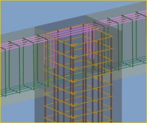 vista 3d das armações dos pilares com vigas de contenção do 