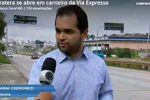 Cratera se abre em canteiro da Via Expressa.